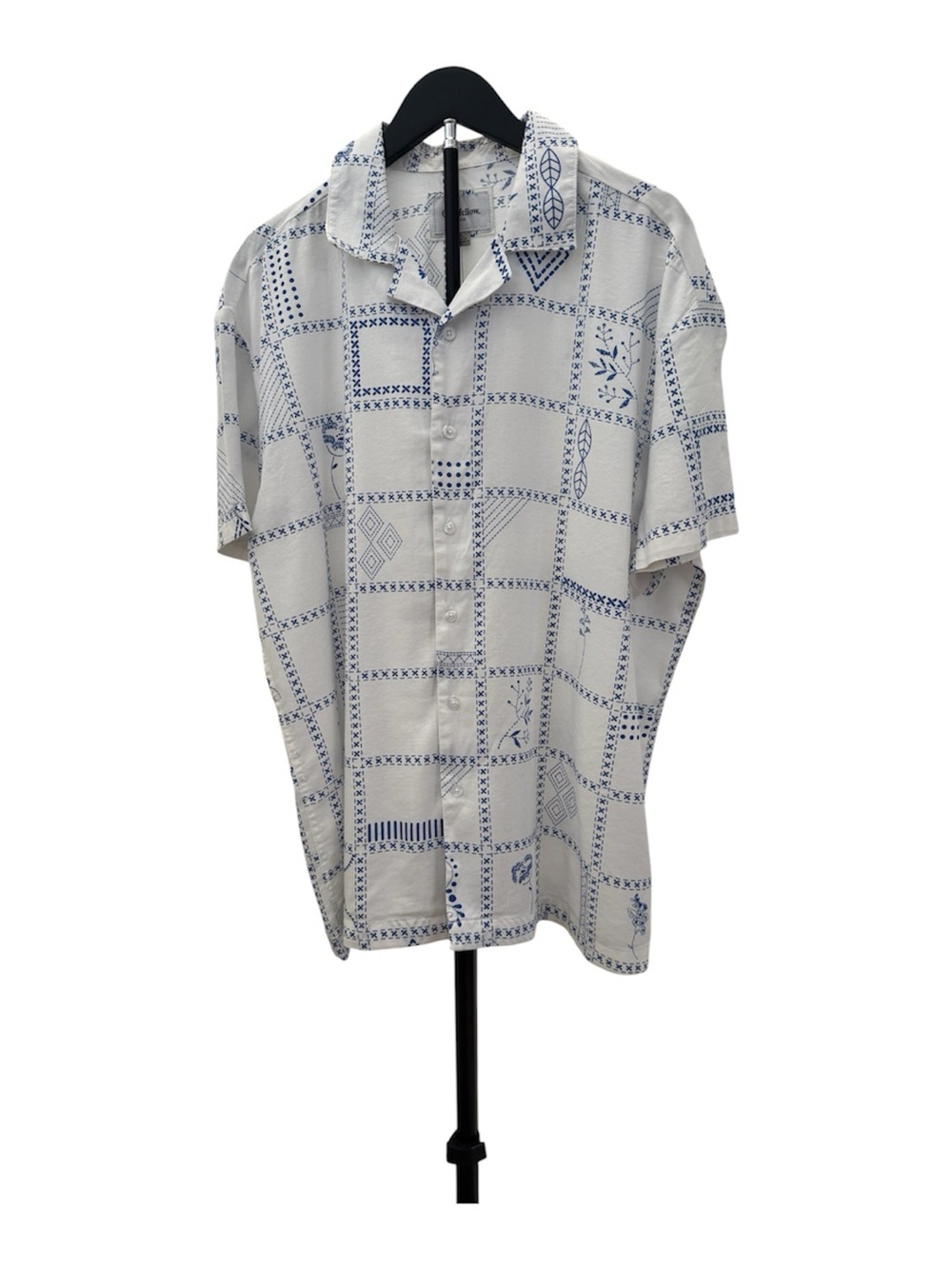 Goodfellow & Co White Short-Sleeve Button-Down with Navy Grid Motif